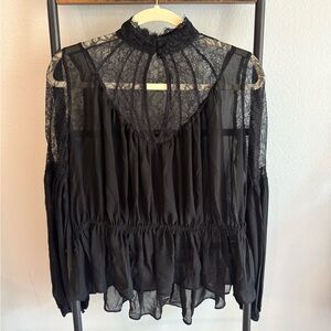 Express Sheer Black Lace Blouse